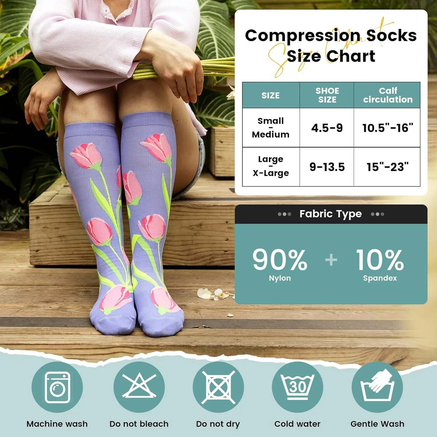 Floral Compression Socks for Women 20-30mmHg Knee High, Best for Ladies, Nurses, Pregnancy, Travel