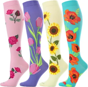 Floral Compression Socks for Women 20-30mmHg Knee High, Best for Ladies, Nurses, Pregnancy, Travel