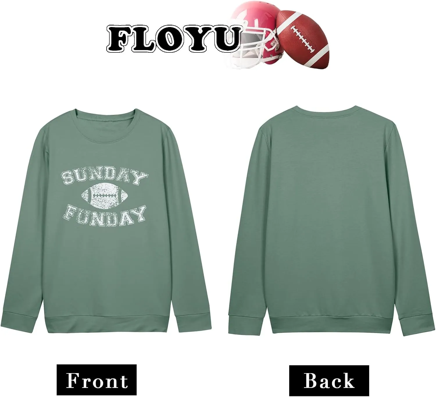 FLOYU Women Sunday Funday Sweatshirt Cute Football Graphic Pullover Game Day Weekend Tops Casual Football Season Shirt