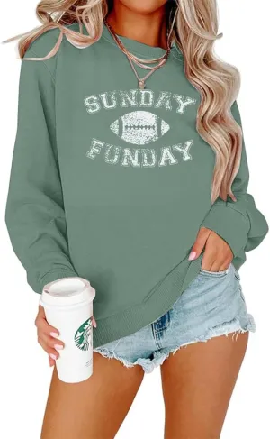 FLOYU Women Sunday Funday Sweatshirt Cute Football Graphic Pullover Game Day Weekend Tops Casual Football Season Shirt