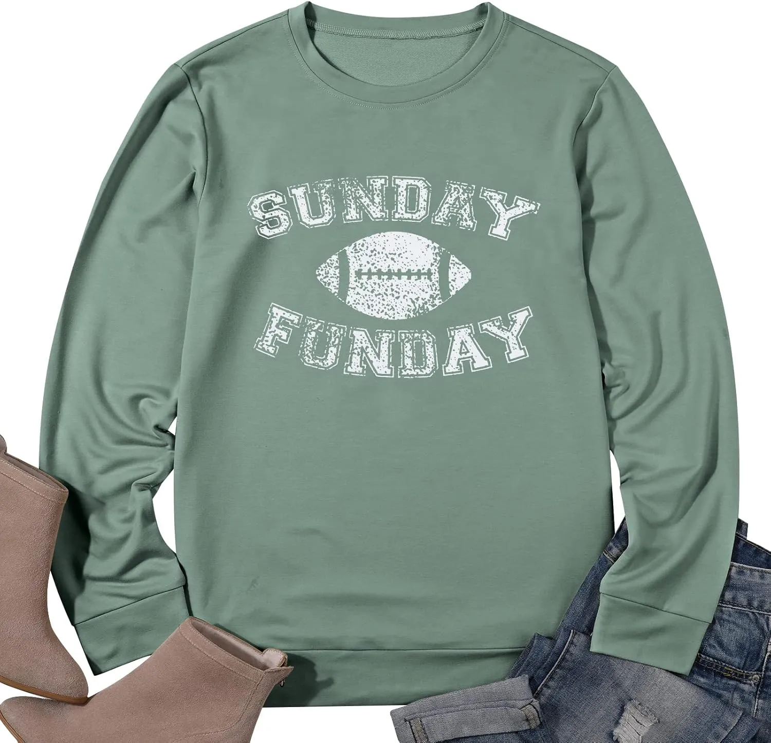 FLOYU Women Sunday Funday Sweatshirt Cute Football Graphic Pullover Game Day Weekend Tops Casual Football Season Shirt