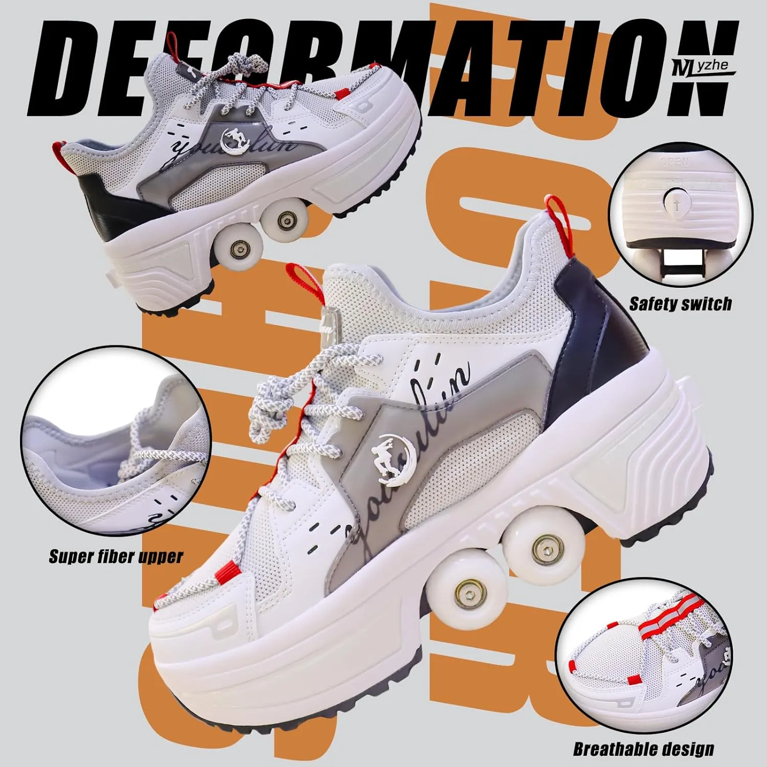 Four-Wheel Skate Shoes, Roller Skates and Sneakers are Unisex and Retractable for Outdoor Use, Suitable for Both Children and Adults