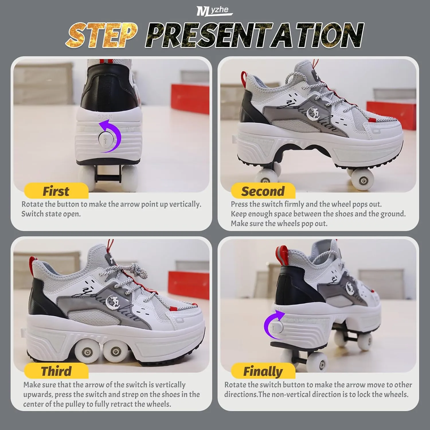 Four-Wheel Skate Shoes, Roller Skates and Sneakers are Unisex and Retractable for Outdoor Use, Suitable for Both Children and Adults