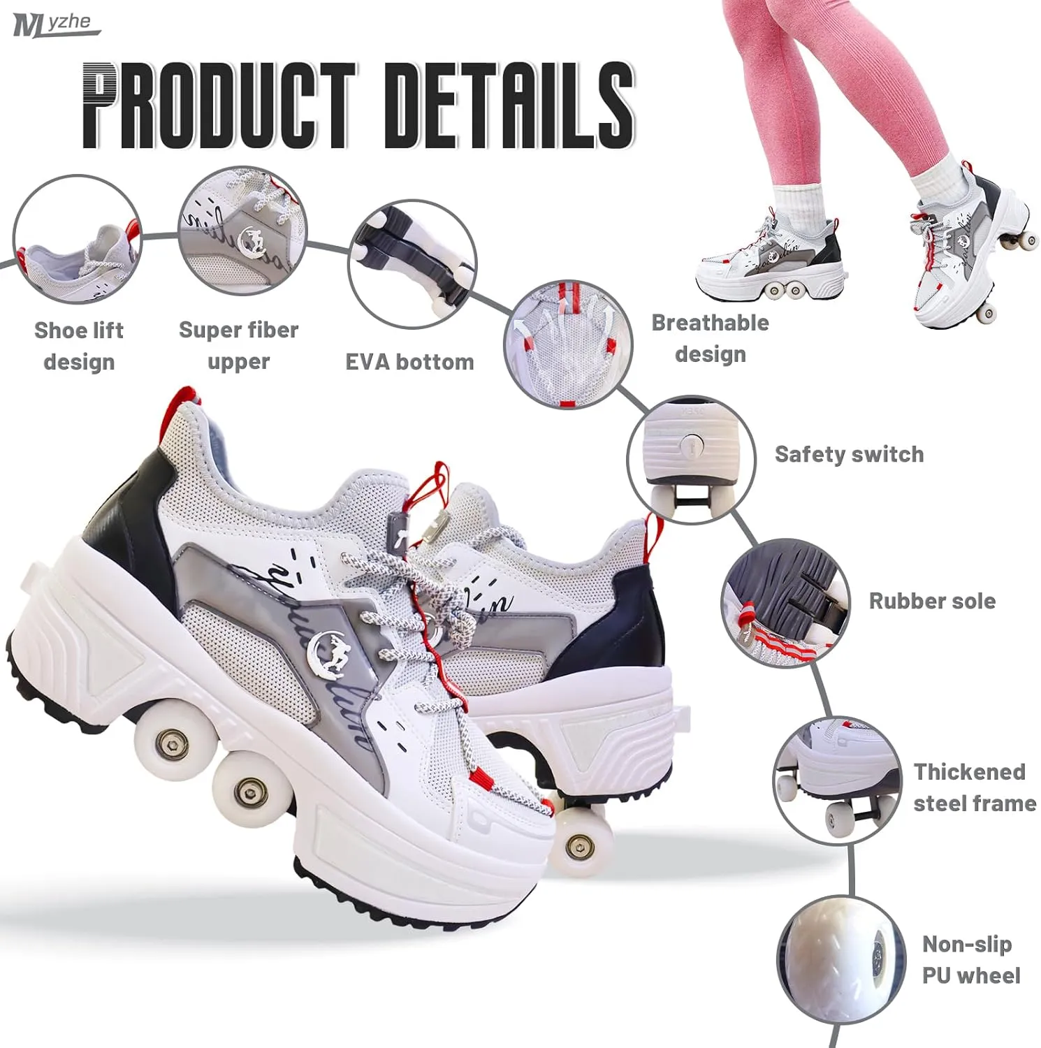 Four-Wheel Skate Shoes, Roller Skates and Sneakers are Unisex and Retractable for Outdoor Use, Suitable for Both Children and Adults