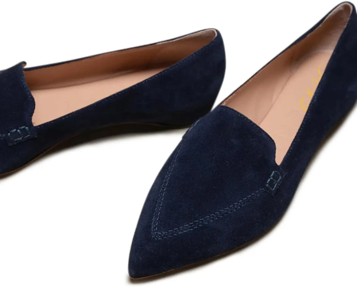 FOWT Women Classic Closed Pointed Toe Pumps Solid Color Slip On Flat Loafers Cozy Party Driving Work Shoes Size 4-16 US