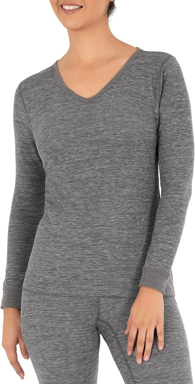 Fruit of the Loom Women's Micro Waffle Thermal V-Neck