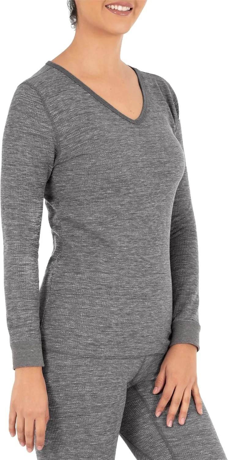 Fruit of the Loom Women's Micro Waffle Thermal V-Neck
