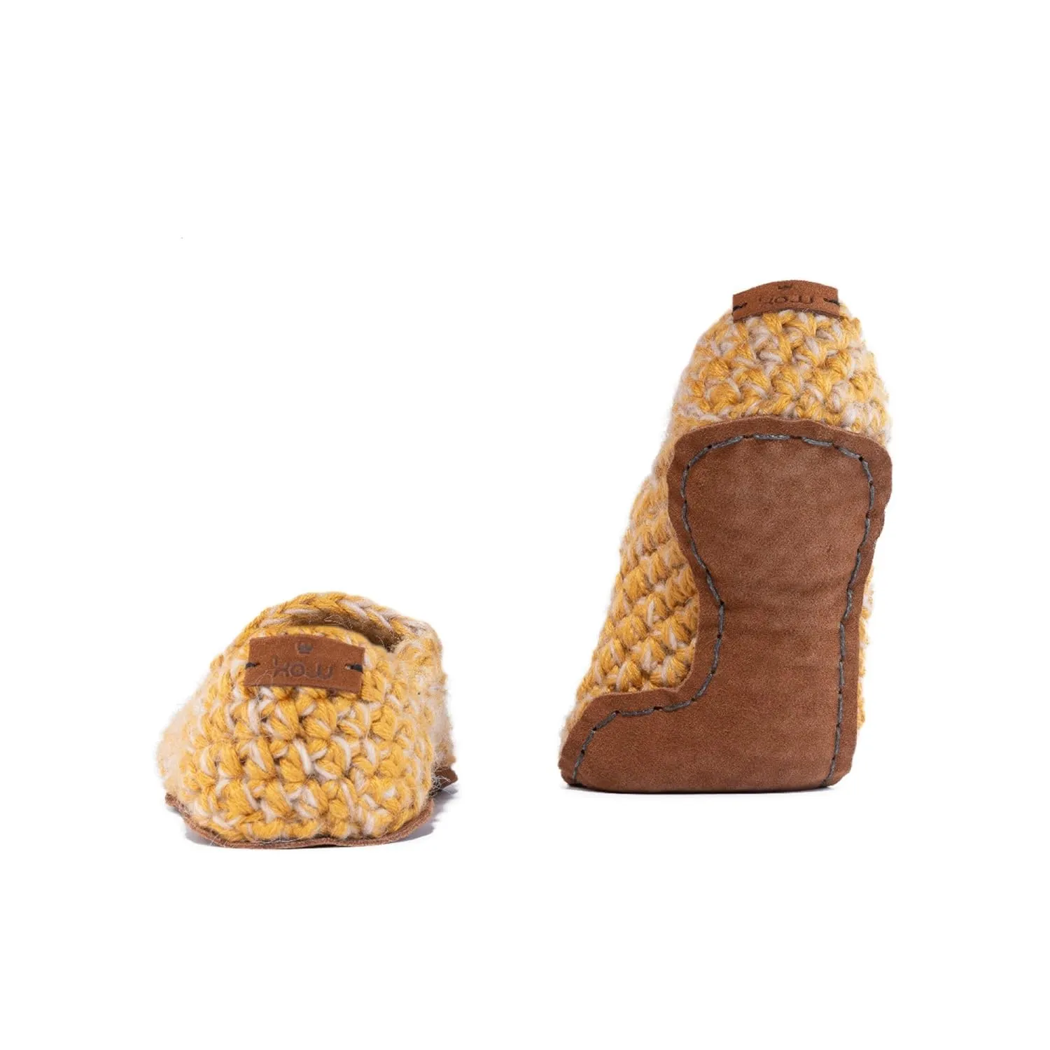 Hand-crocheted Wool Slippers for Men & Women (Butterscotch Yellow, XX-Small)