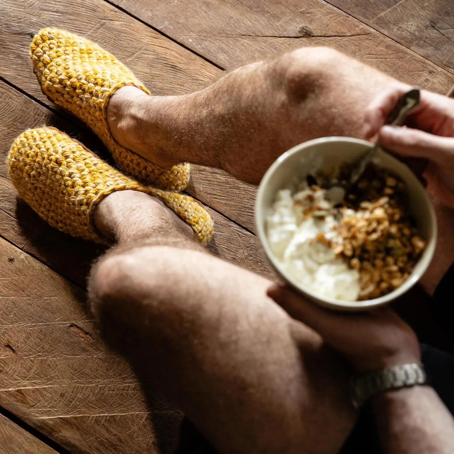 Hand-crocheted Wool Slippers for Men & Women (Butterscotch Yellow, XX-Small)