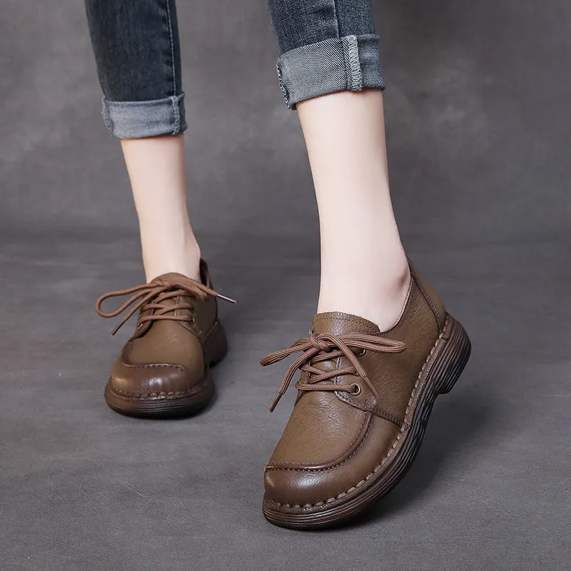 Handmade Genuine Leather Soft Sole Casual Comfort Lace Up Flat Women's Shoes