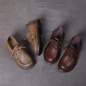 Handmade Genuine Leather Soft Sole Casual Comfort Lace Up Flat Women's Shoes