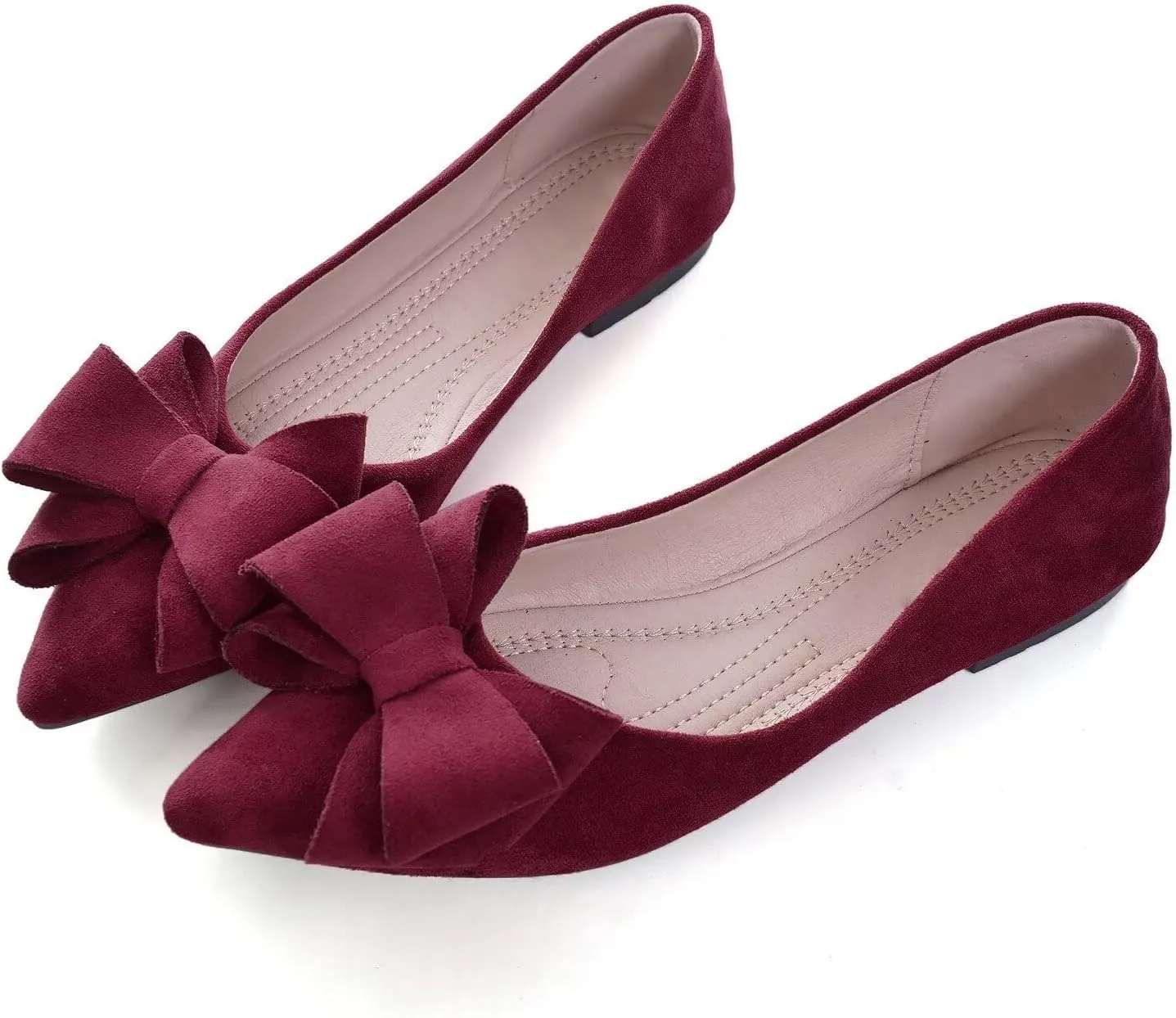 Hee grand Bow-Knot Ballet Flats Classic Pointed Toe Suede Dress Shoes Casual Comfort Slip-On Loafers Light Weight Walking Flats