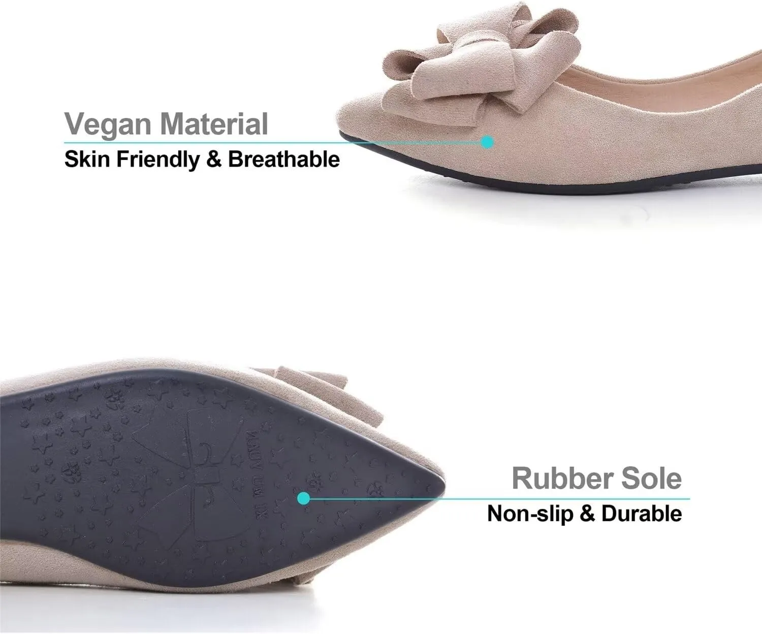 Hee grand Bow-Knot Ballet Flats Classic Pointed Toe Suede Dress Shoes Casual Comfort Slip-On Loafers Light Weight Walking Flats