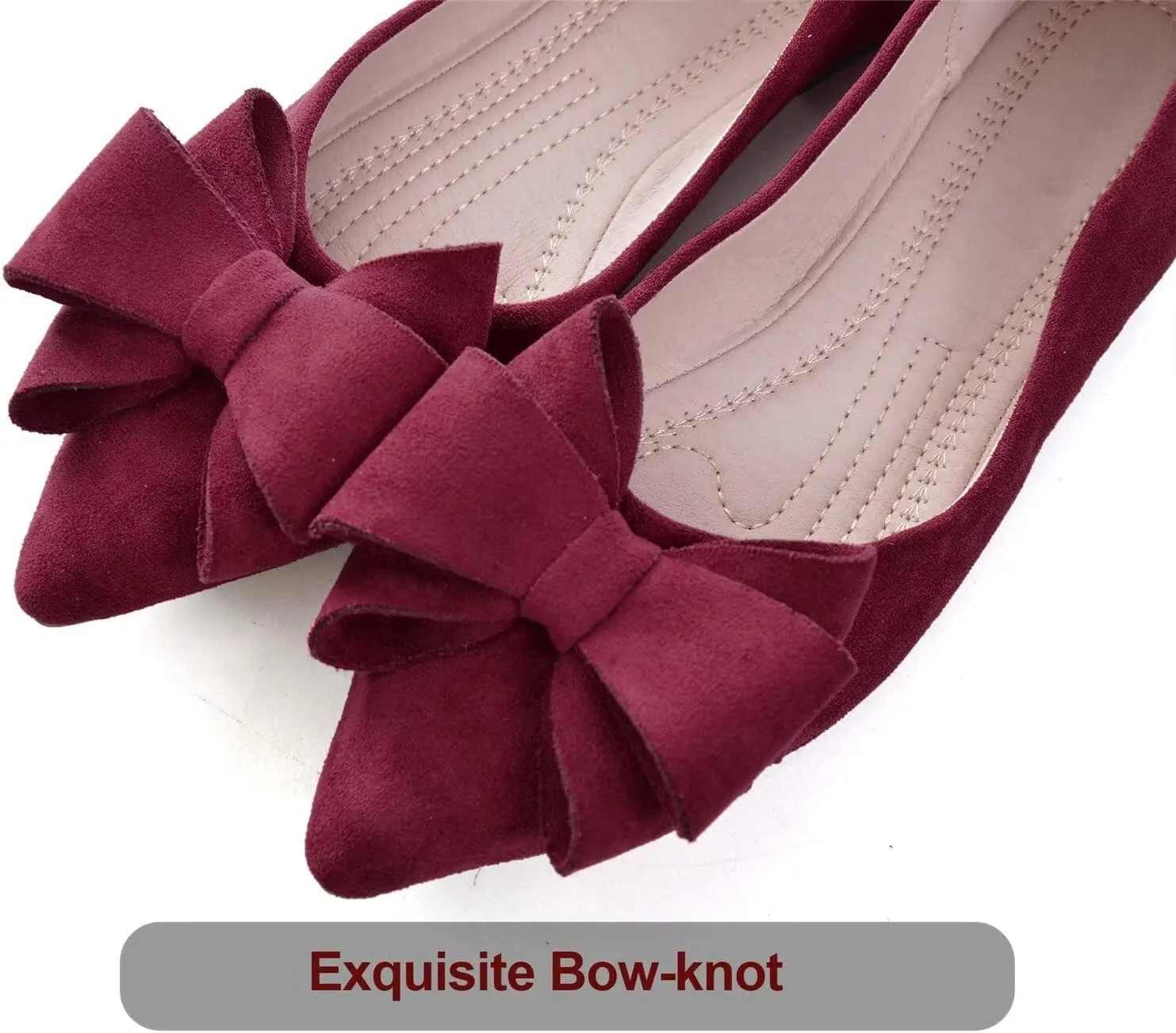 Hee grand Bow-Knot Ballet Flats Classic Pointed Toe Suede Dress Shoes Casual Comfort Slip-On Loafers Light Weight Walking Flats