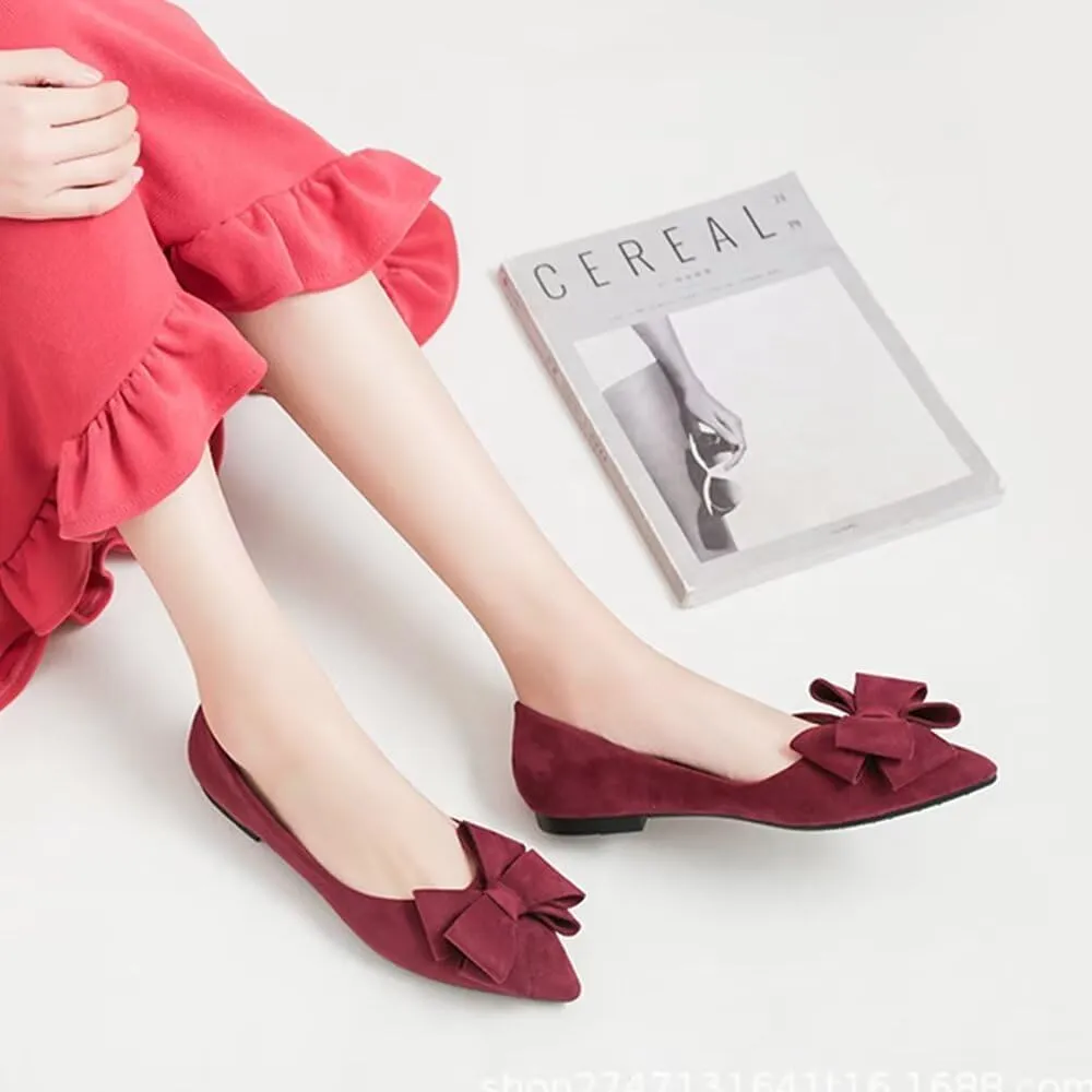 Hee grand Bow-Knot Ballet Flats Classic Pointed Toe Suede Dress Shoes Casual Comfort Slip-On Loafers Light Weight Walking Flats