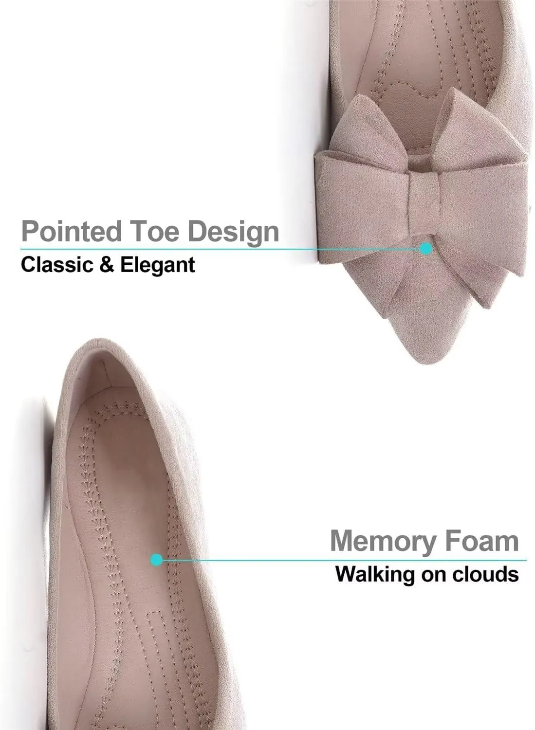 Hee grand Bow-Knot Ballet Flats Classic Pointed Toe Suede Dress Shoes Casual Comfort Slip-On Loafers Light Weight Walking Flats