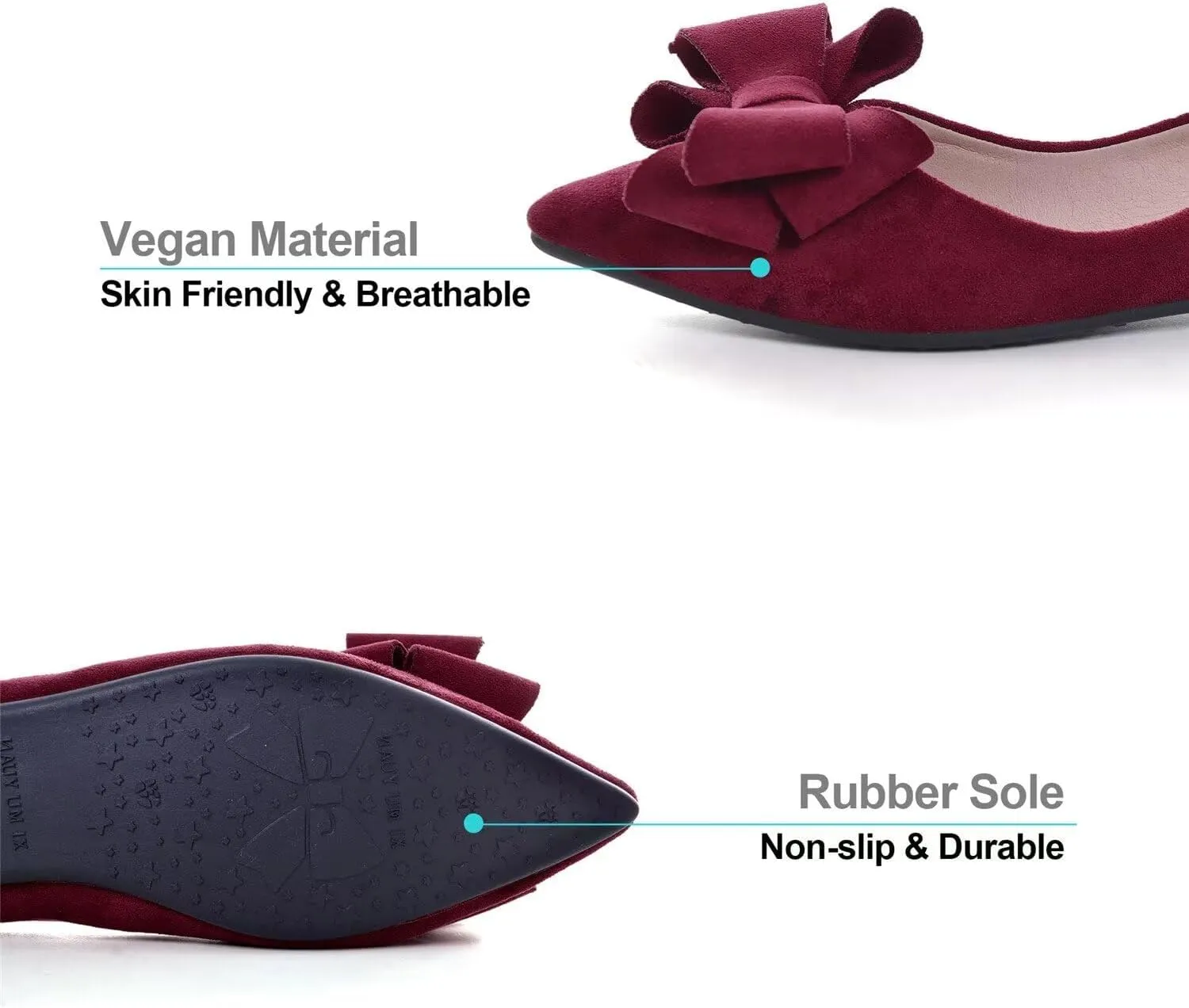 Hee grand Bow-Knot Ballet Flats Classic Pointed Toe Suede Dress Shoes Casual Comfort Slip-On Loafers Light Weight Walking Flats