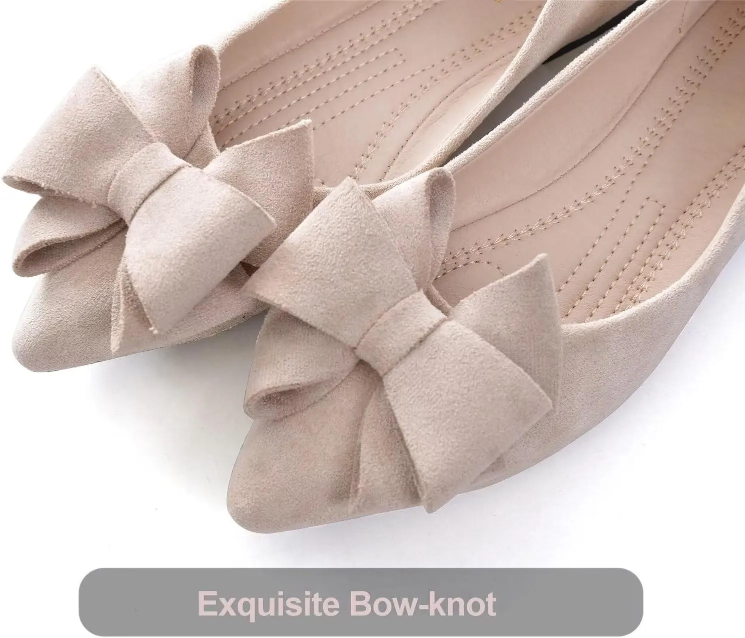 Hee grand Bow-Knot Ballet Flats Classic Pointed Toe Suede Dress Shoes Casual Comfort Slip-On Loafers Light Weight Walking Flats