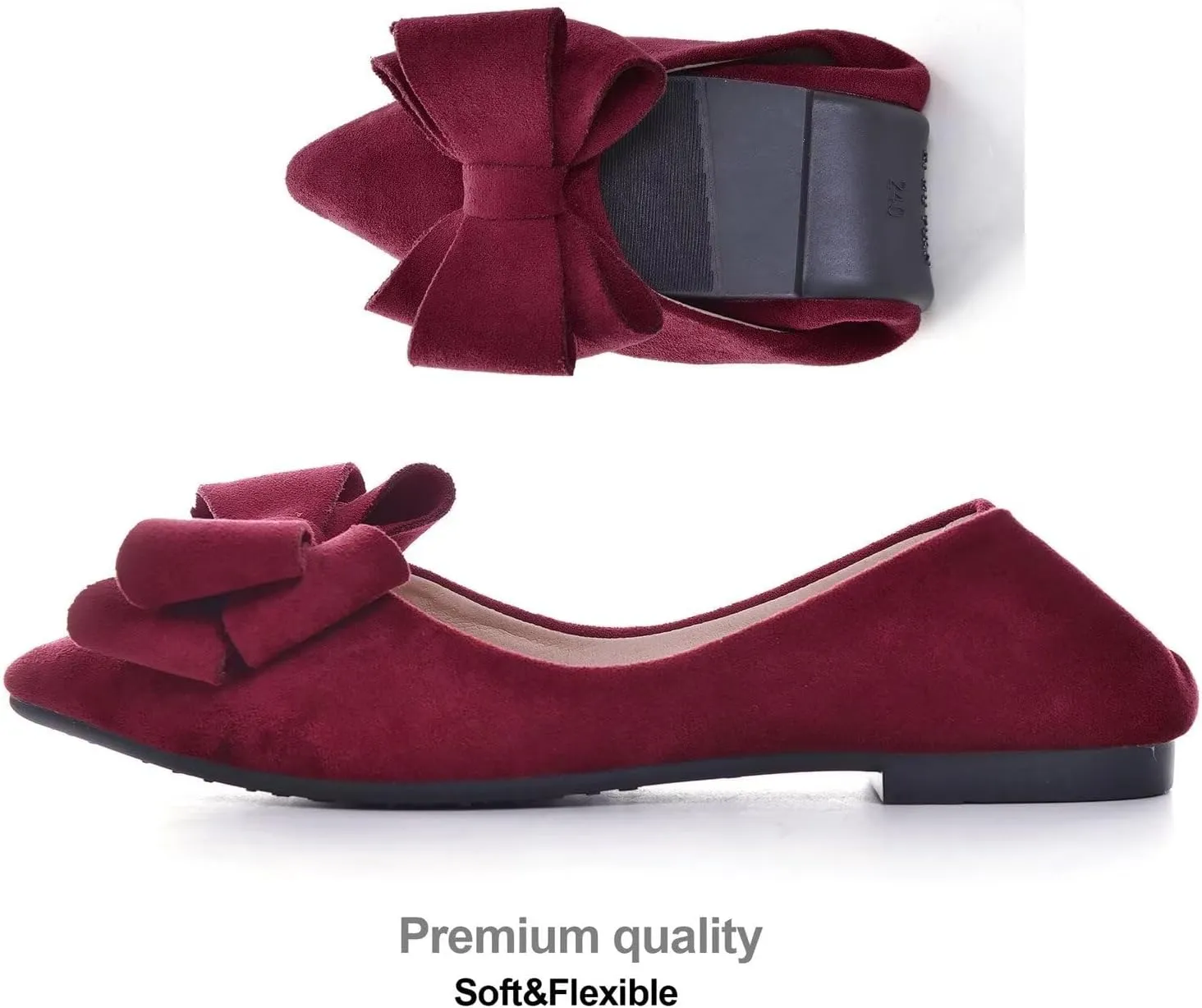Hee grand Bow-Knot Ballet Flats Classic Pointed Toe Suede Dress Shoes Casual Comfort Slip-On Loafers Light Weight Walking Flats