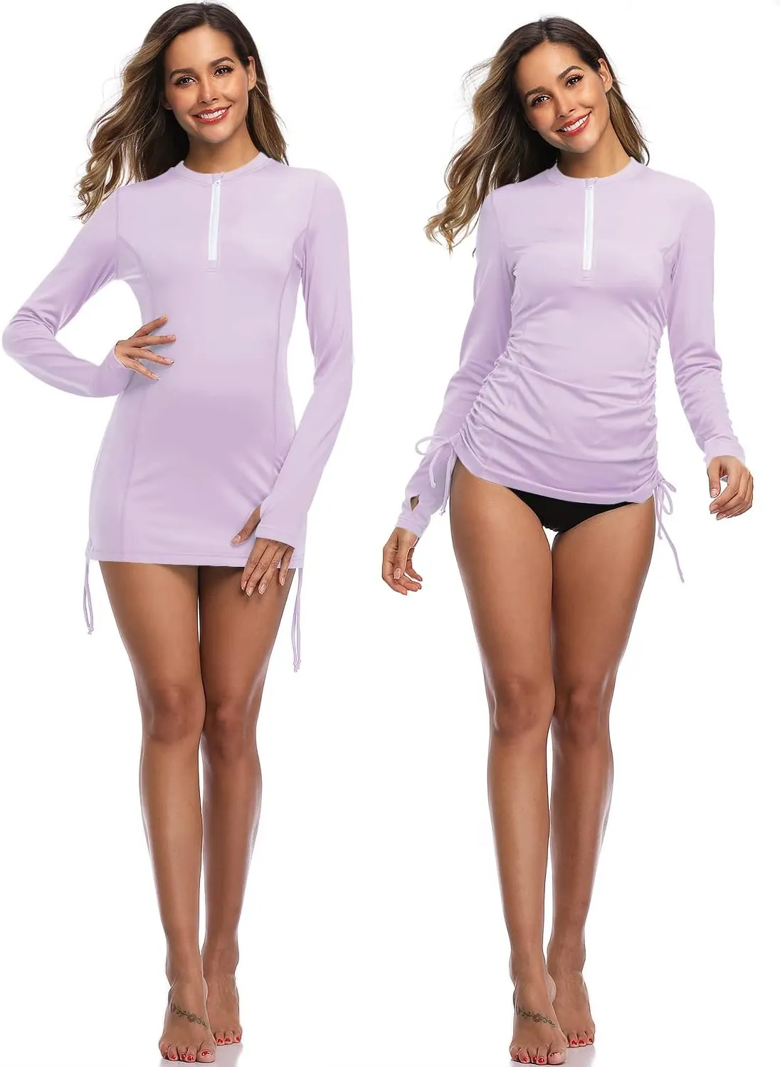 HISKYWIN Women's Long Sleeve UV Sun Protection Rash Guard Side Adjustable Wetsuit Swimsuit Top