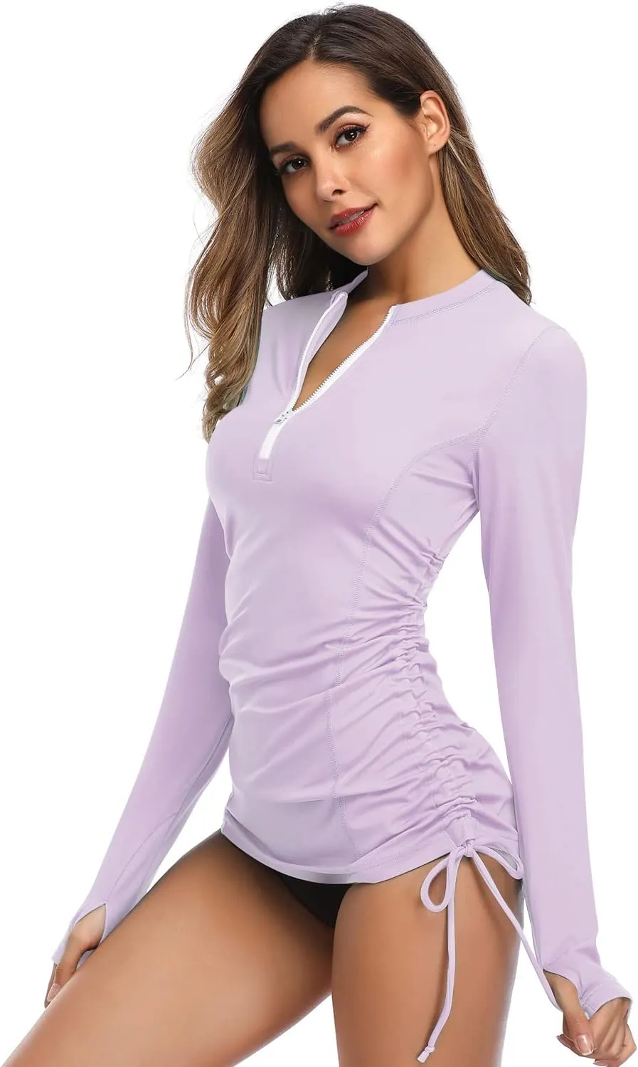 HISKYWIN Women's Long Sleeve UV Sun Protection Rash Guard Side Adjustable Wetsuit Swimsuit Top