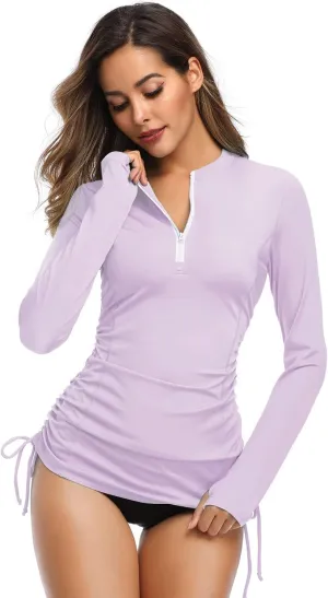 HISKYWIN Women's Long Sleeve UV Sun Protection Rash Guard Side Adjustable Wetsuit Swimsuit Top
