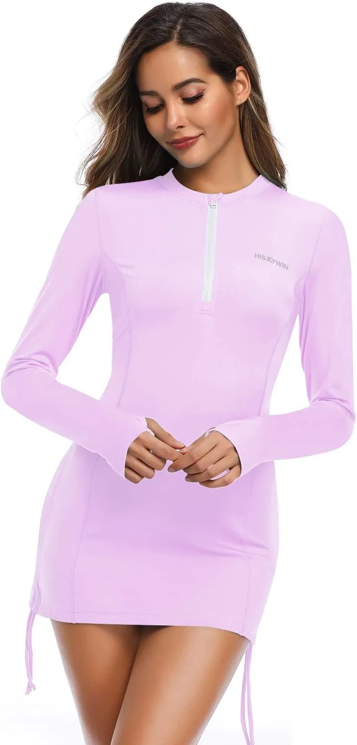 HISKYWIN Women's Long Sleeve UV Sun Protection Rash Guard Side Adjustable Wetsuit Swimsuit Top