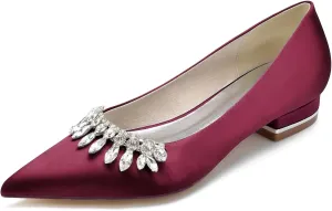 HNVAVQ Women's Pointed Toe Wedding Flats for Bride Comfortable Satin Wedding Shoes Slip on Low Heels Bridal Flats Evening Prom Party Dress Shoes Pumps Sandals with Rhinestones,2.5cm