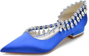 HNVAVQ Women's Satin Wedding Shoes for Bride Flats Pointed Toe Comfortable Bridal Shoes Formal Prom Party Dress Pumps Sandals with Rhinestone