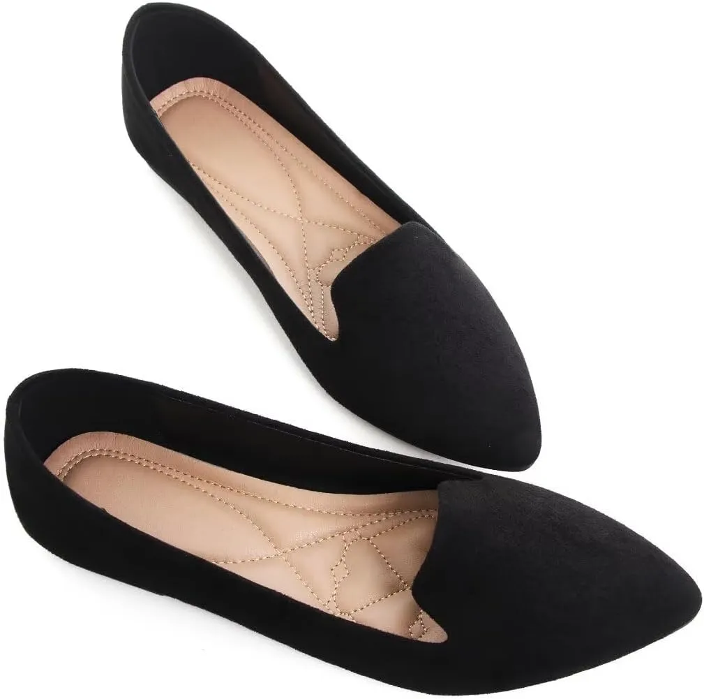 HuangTaiJi Qing Women's Flat Shoes Soft Suede Ballet Flats Classic Solid Color Business Slip-ons Ballerina Shoes
