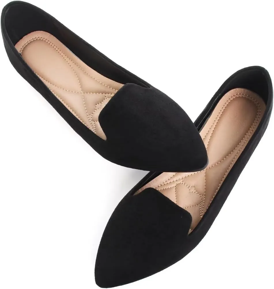 HuangTaiJi Qing Women's Flat Shoes Soft Suede Ballet Flats Classic Solid Color Business Slip-ons Ballerina Shoes