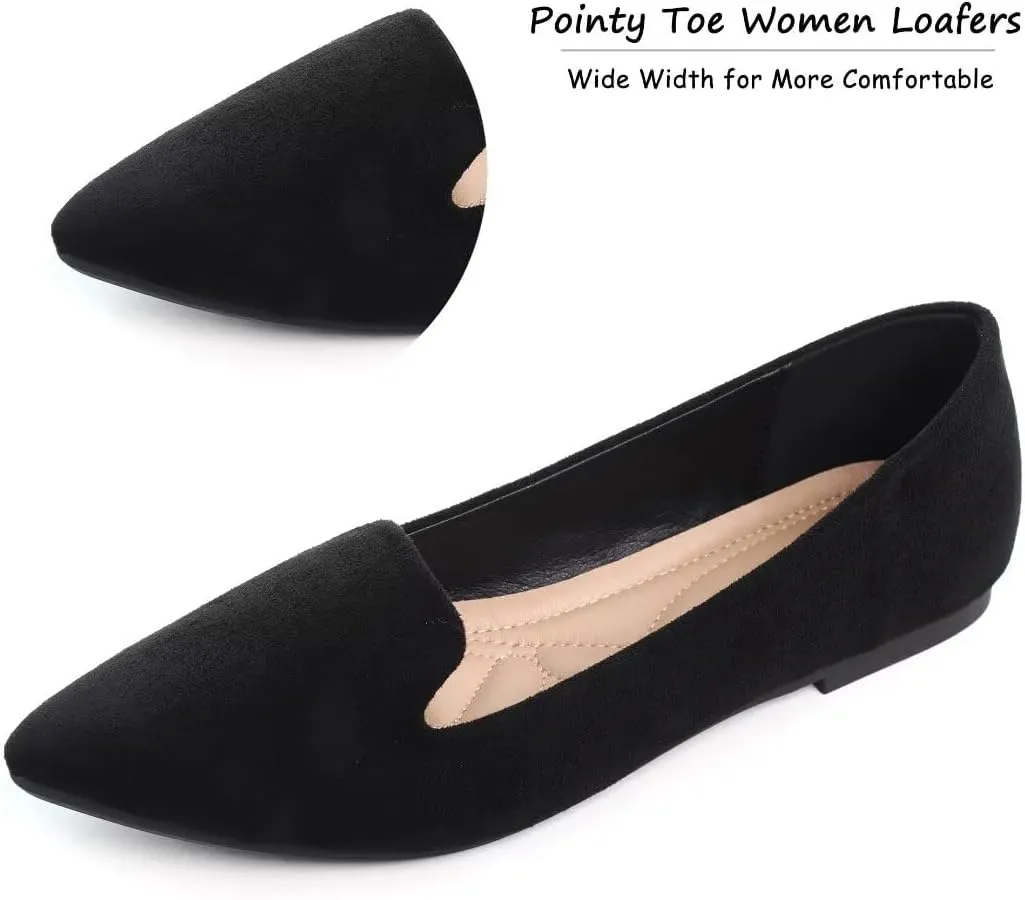 HuangTaiJi Qing Women's Flat Shoes Soft Suede Ballet Flats Classic Solid Color Business Slip-ons Ballerina Shoes