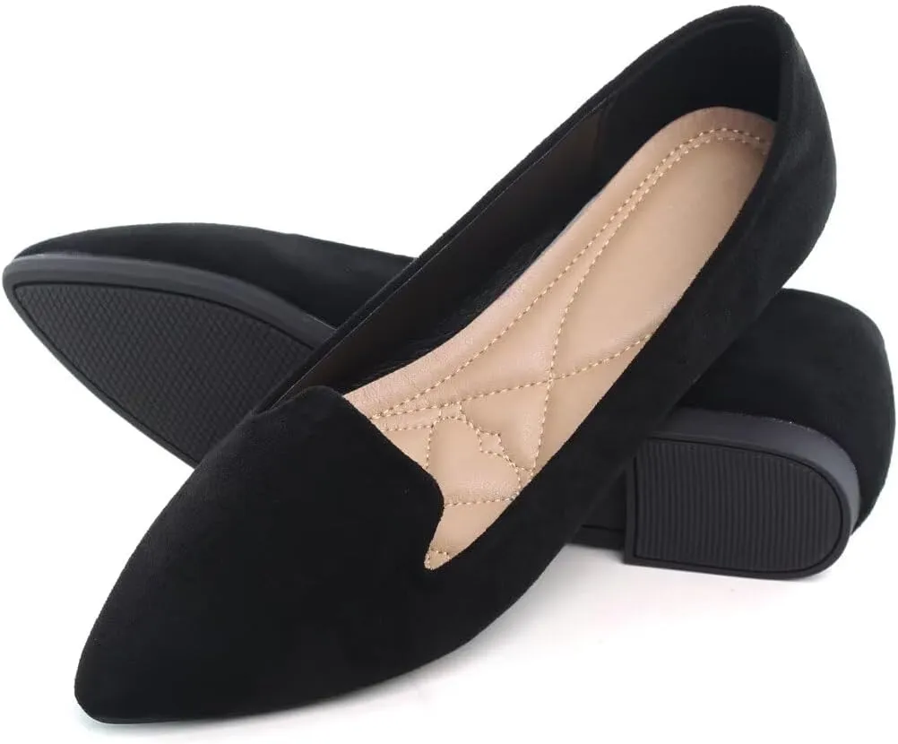 HuangTaiJi Qing Women's Flat Shoes Soft Suede Ballet Flats Classic Solid Color Business Slip-ons Ballerina Shoes