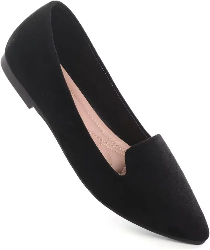 HuangTaiJi Qing Women's Flat Shoes Soft Suede Ballet Flats Classic Solid Color Business Slip-ons Ballerina Shoes