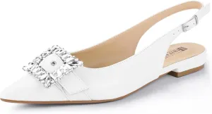 IDIFU Slingback Flats for Women Pointed Toe Rhinestone Buckle Flats for Women Dressy Casual Fashion Comfortable Sexy Work Office Daily Wedding Party Bridal Dress Shoes for Women