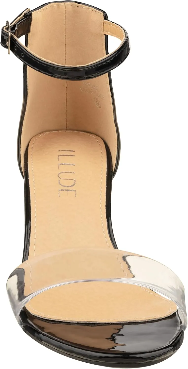 ILLUDE Women's Open Toe Ankle Strap Low Block Chunky Heels Sandals Party Dress Pumps Shoes