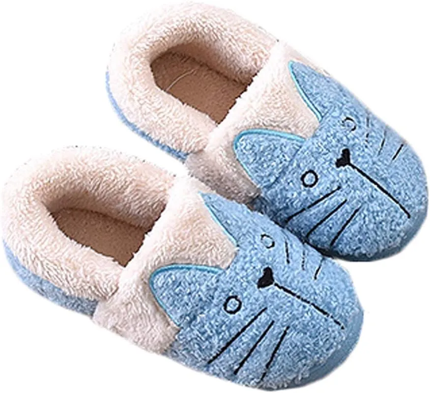 JadeRich Adults/Kids Cute Cat Animal Shoes Fleece Warm Boot Shoes Memory Foam Lightweight Slippers