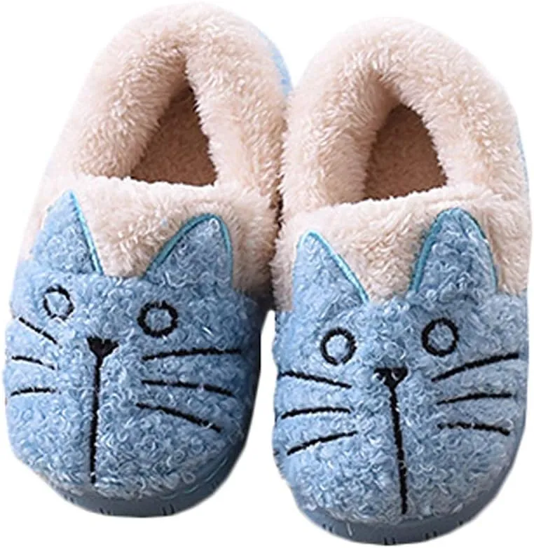 JadeRich Adults/Kids Cute Cat Animal Shoes Fleece Warm Boot Shoes Memory Foam Lightweight Slippers