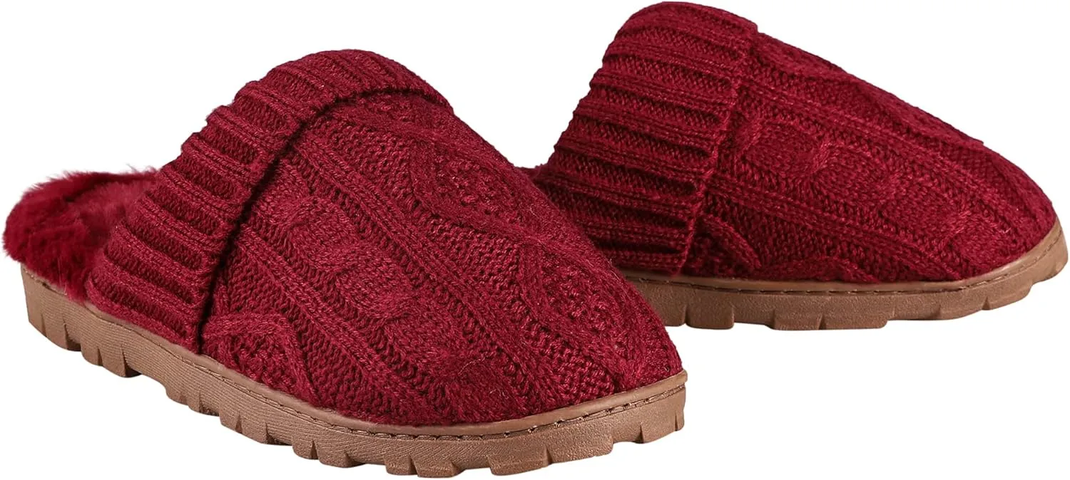 Jessica Simpson Women's Soft Cable Knit Memory Foam Clog Slippers with Indoor/Outdoor Sole
