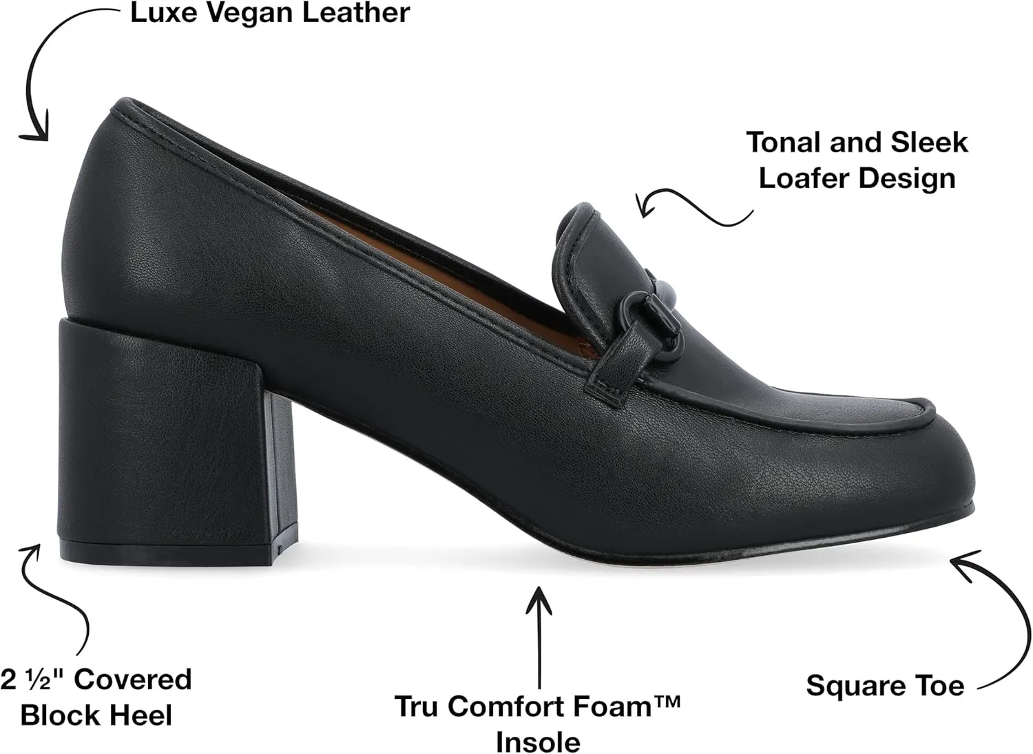 Journee Collection Womens Nysaa Block Heel Faux Leather Loafer Heels