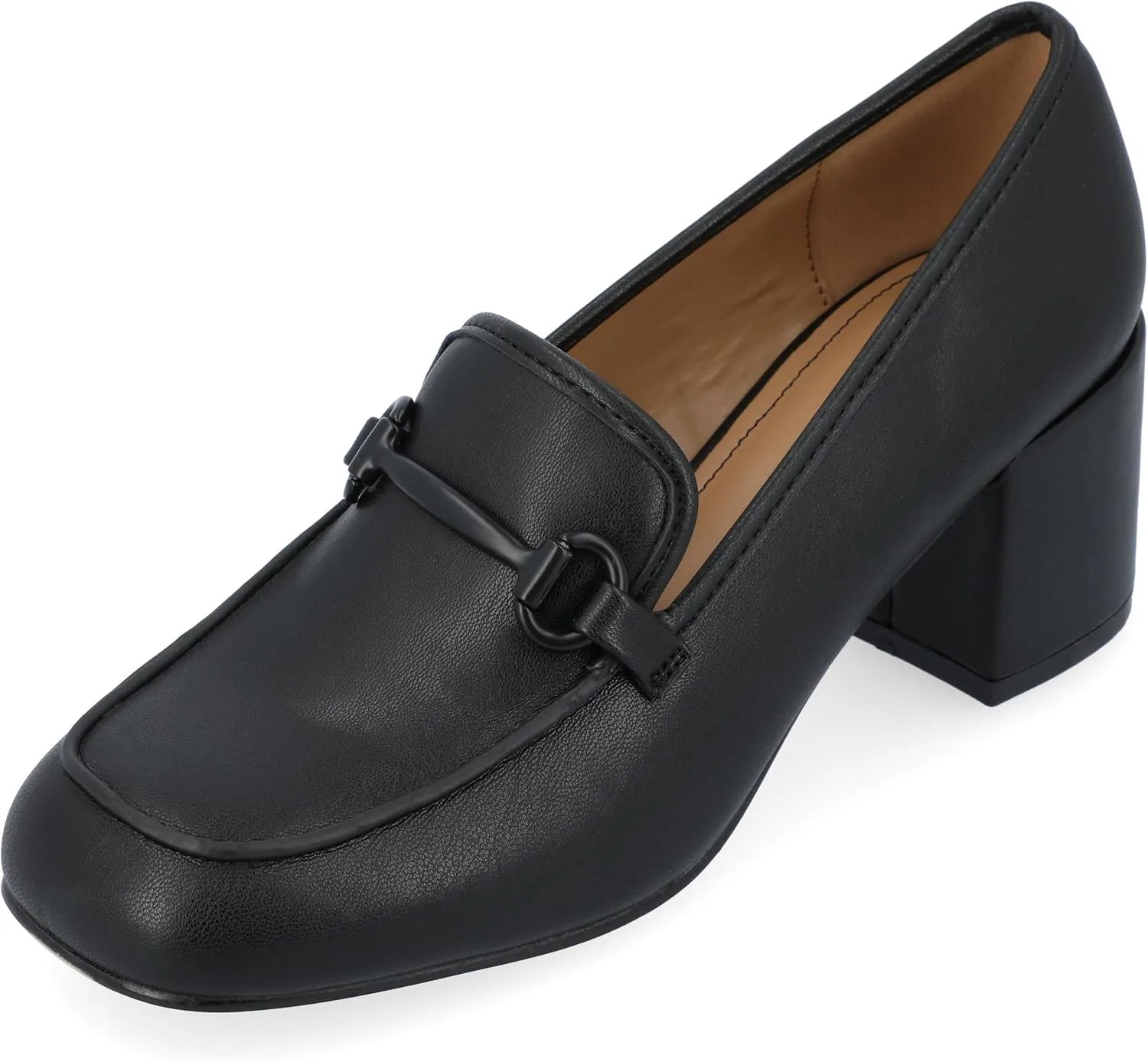 Journee Collection Womens Nysaa Block Heel Faux Leather Loafer Heels