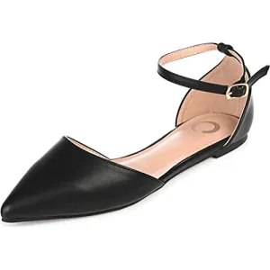 Journee Collection Womens Reba Ballet Flat with Dainty Ankle Strap and Pointed Toe, Black, 9