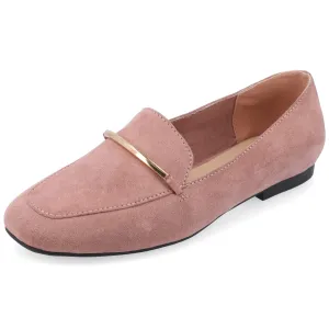 Journee Womens Loafer Flat Notched Topline Square Toe Slip-On Block Heel - Wrenn Casual Dress Shoe Rose 9 Medium Womens US