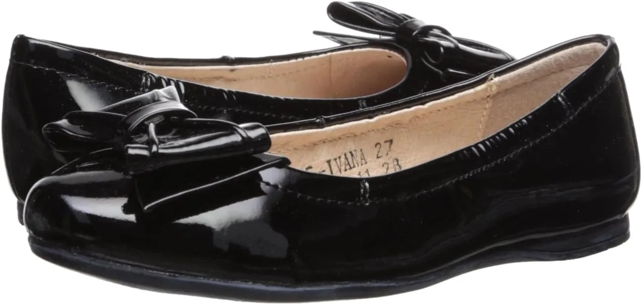 Kid's Ivana Flat with Bow, Black Gloss Patent