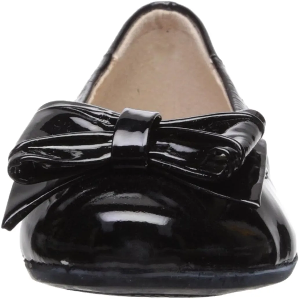 Kid's Ivana Flat with Bow, Black Gloss Patent