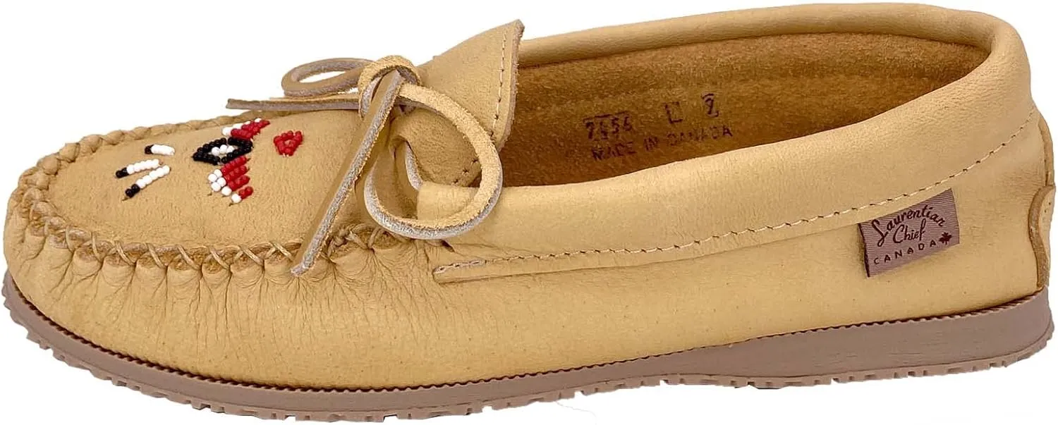 Laurentian Chief Women's Moose Hide Leather Beaded Moccasin Shoes