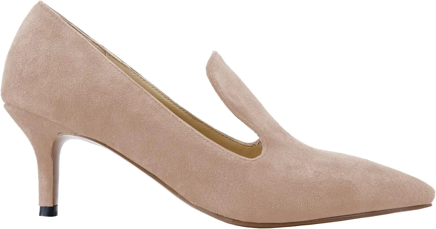 LEMUTISME Women's Stylish Pointed Toe 2 Inches Comfort Slip On Low Kitten Heel Dress Loafer Pumps for Work Office Business