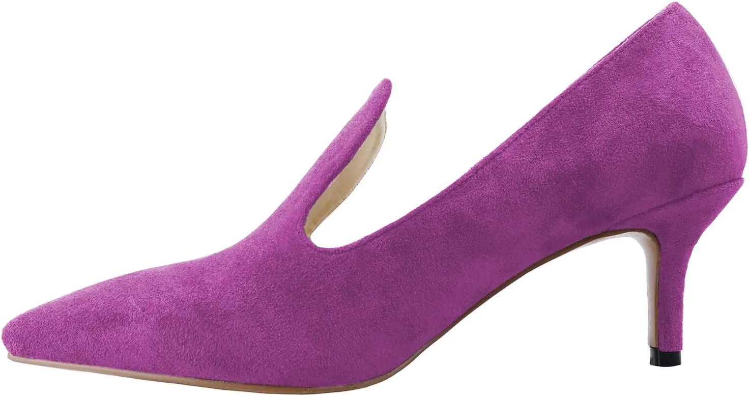 LEMUTISME Women's Stylish Pointed Toe 2 Inches Comfort Slip On Low Kitten Heel Dress Loafer Pumps for Work Office Business