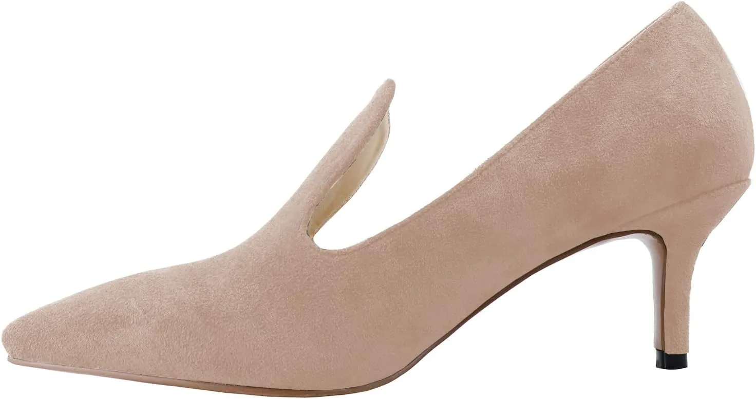 LEMUTISME Women's Stylish Pointed Toe 2 Inches Comfort Slip On Low Kitten Heel Dress Loafer Pumps for Work Office Business