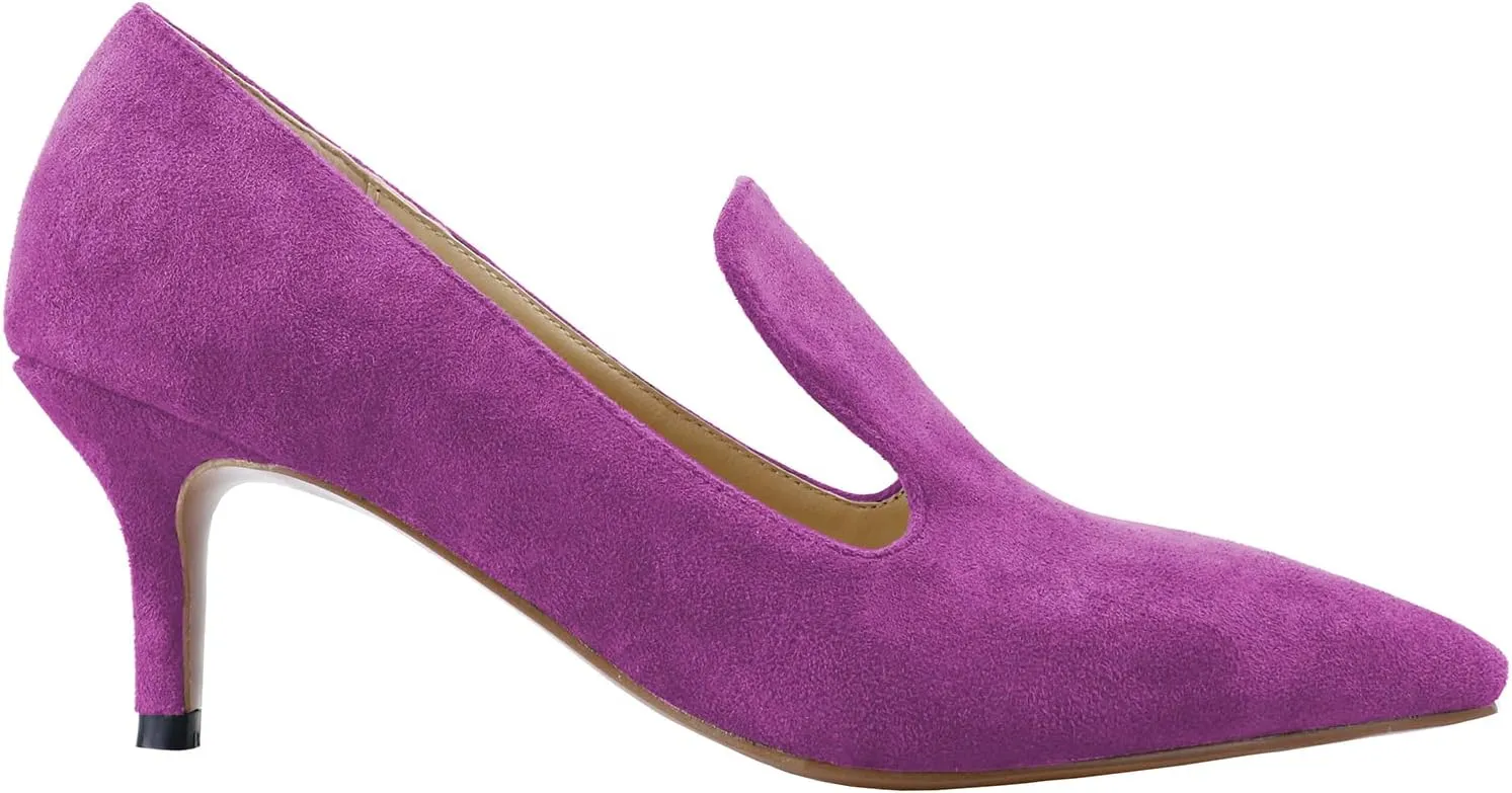 LEMUTISME Women's Stylish Pointed Toe 2 Inches Comfort Slip On Low Kitten Heel Dress Loafer Pumps for Work Office Business